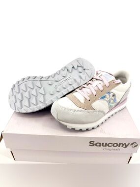 Saucony Jazz Original Girls 13.5 White Pink Holographic Sneakers NI